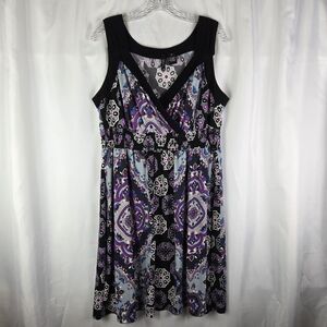 New Directions Paisley Stretch Fit & Flare Sleeveless Dress Women Plus Size 1X